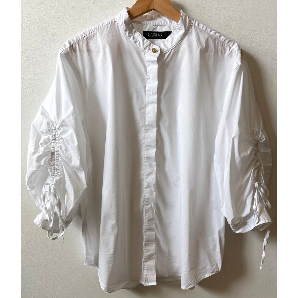 Ralph Lauren 3/4 balloon sleeve button up shirt women's size 12